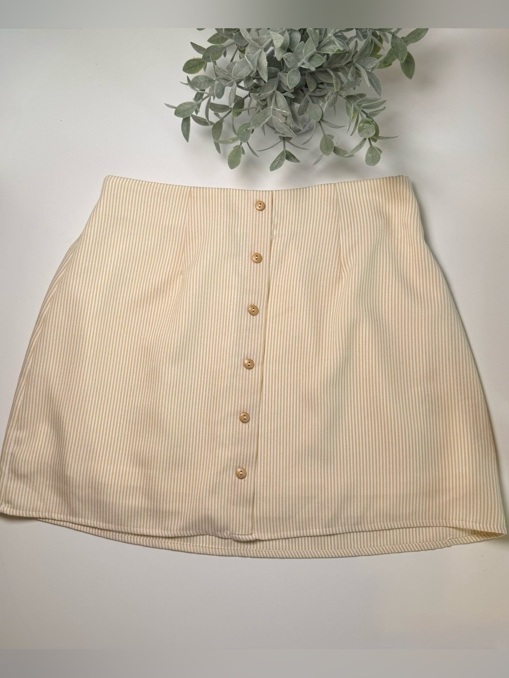 Fablux Yellow And White Striped Seersucker Mini Skirt With Button Detailing - Picture 2 of 14